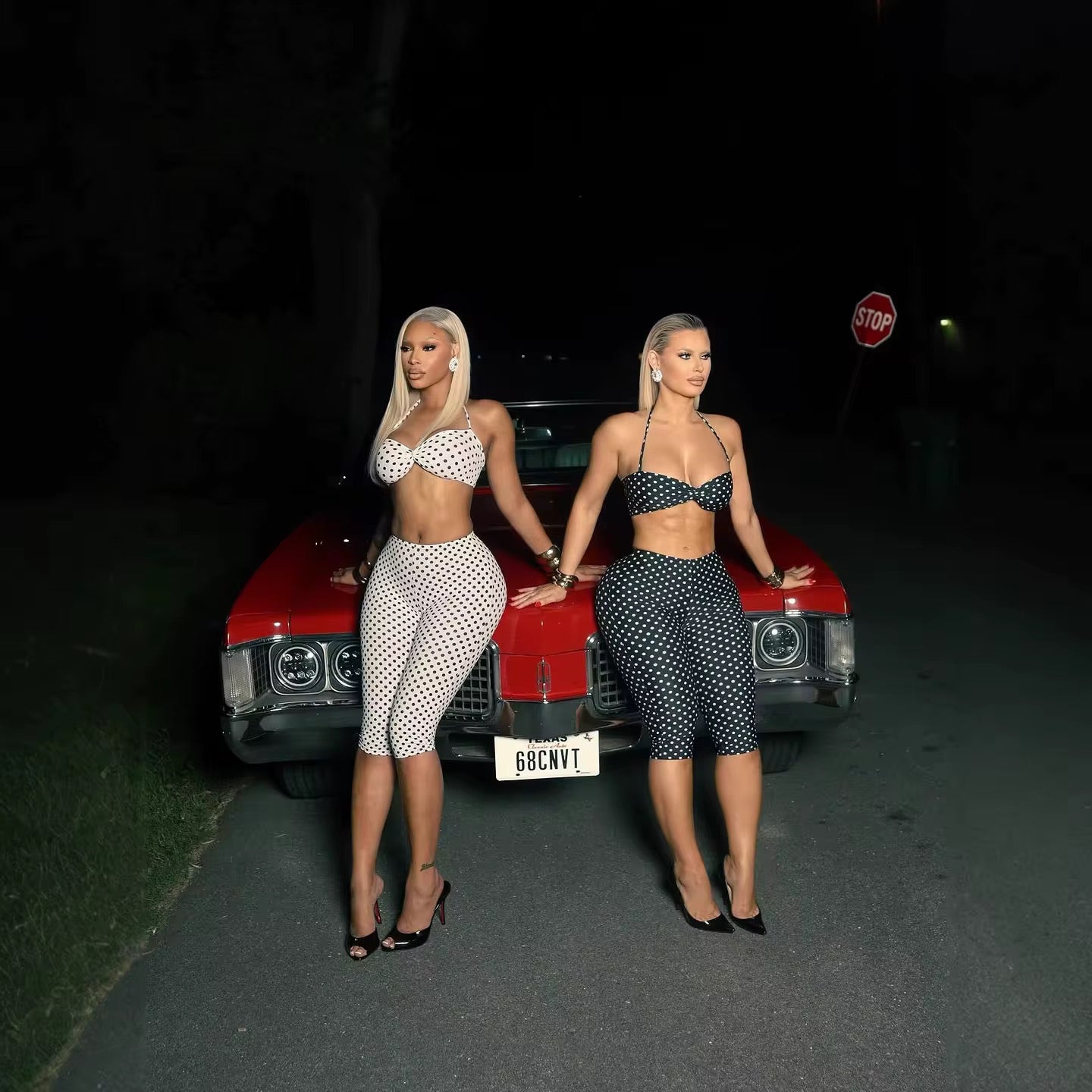 Polka Dot Halter Top And Capri Pants Set