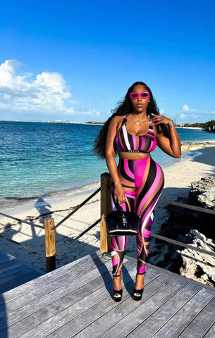 Sxy Geometric Color Block Sleeveless Set