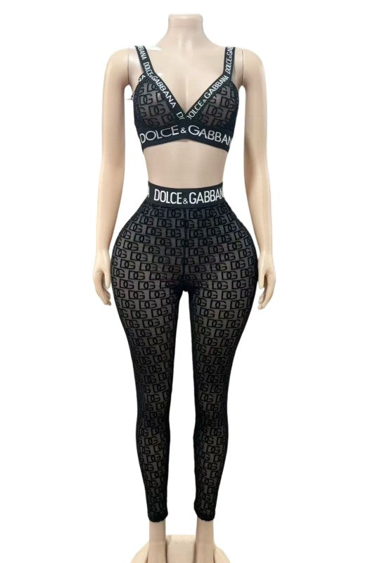 LETTER FLOCKING SPAGHETTI STRAP+PANTS
SET