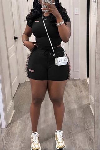 Short Sleeve Tee And Fringe Shorts Set