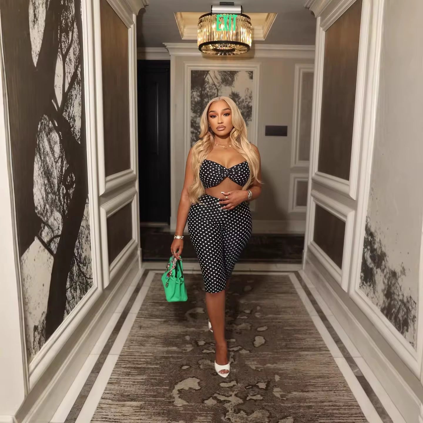 Polka Dot Halter Top And Capri Pants Set