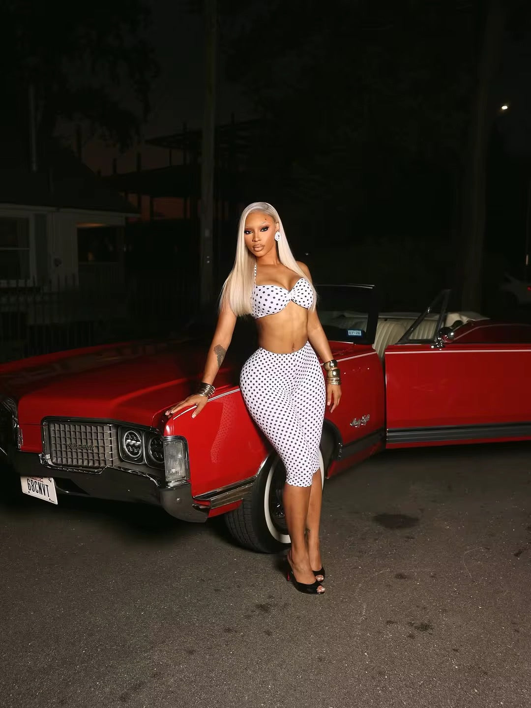 Polka Dot Halter Top And Capri Pants Set