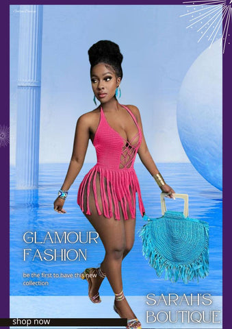 Bohemian Style Hollow Out Backless  Dress With Tassel Hem For Vacation