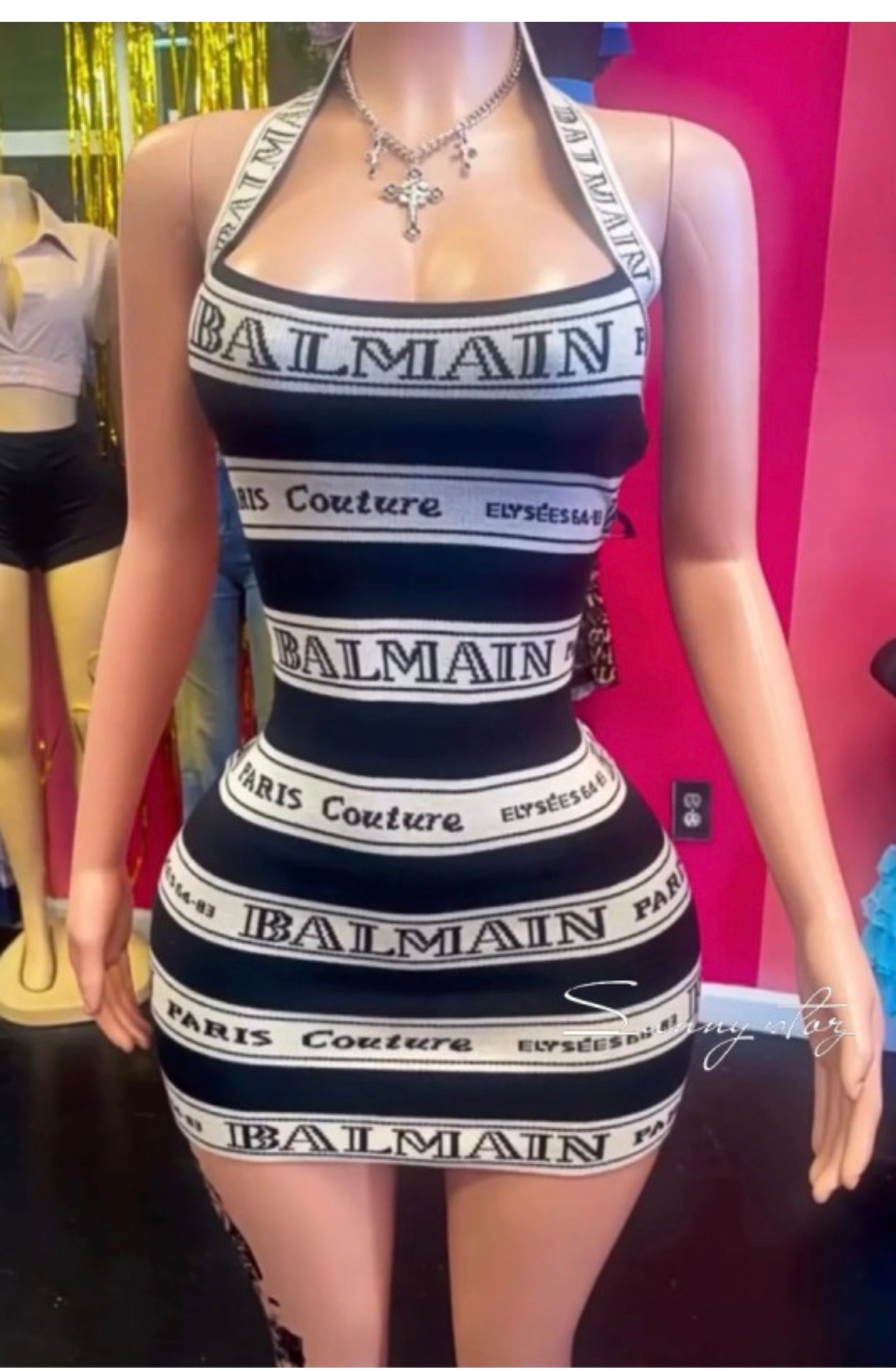 Black White Stripe Knit Mini Dress