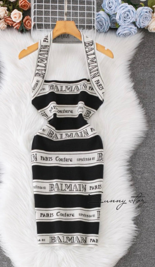Black White Stripe Knit Mini Dress
