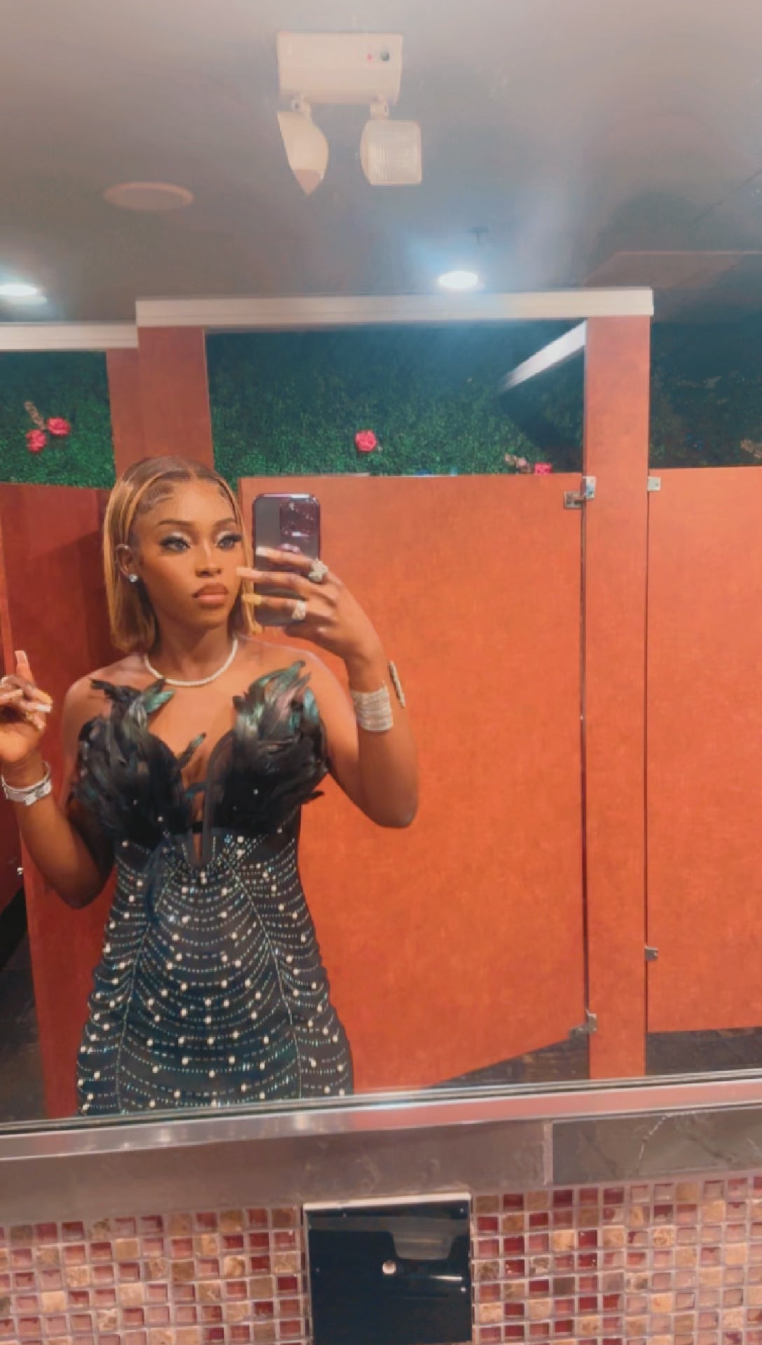 Rhinestones Faux Pearl Feather Strapless Dress